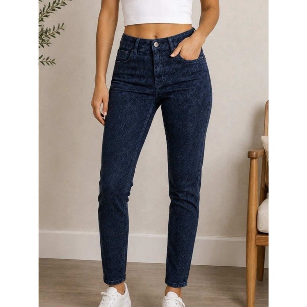 Pilcro & The Letterpress Script Jacquard Pants Size 25 Navy Blue Diamond Preppy
